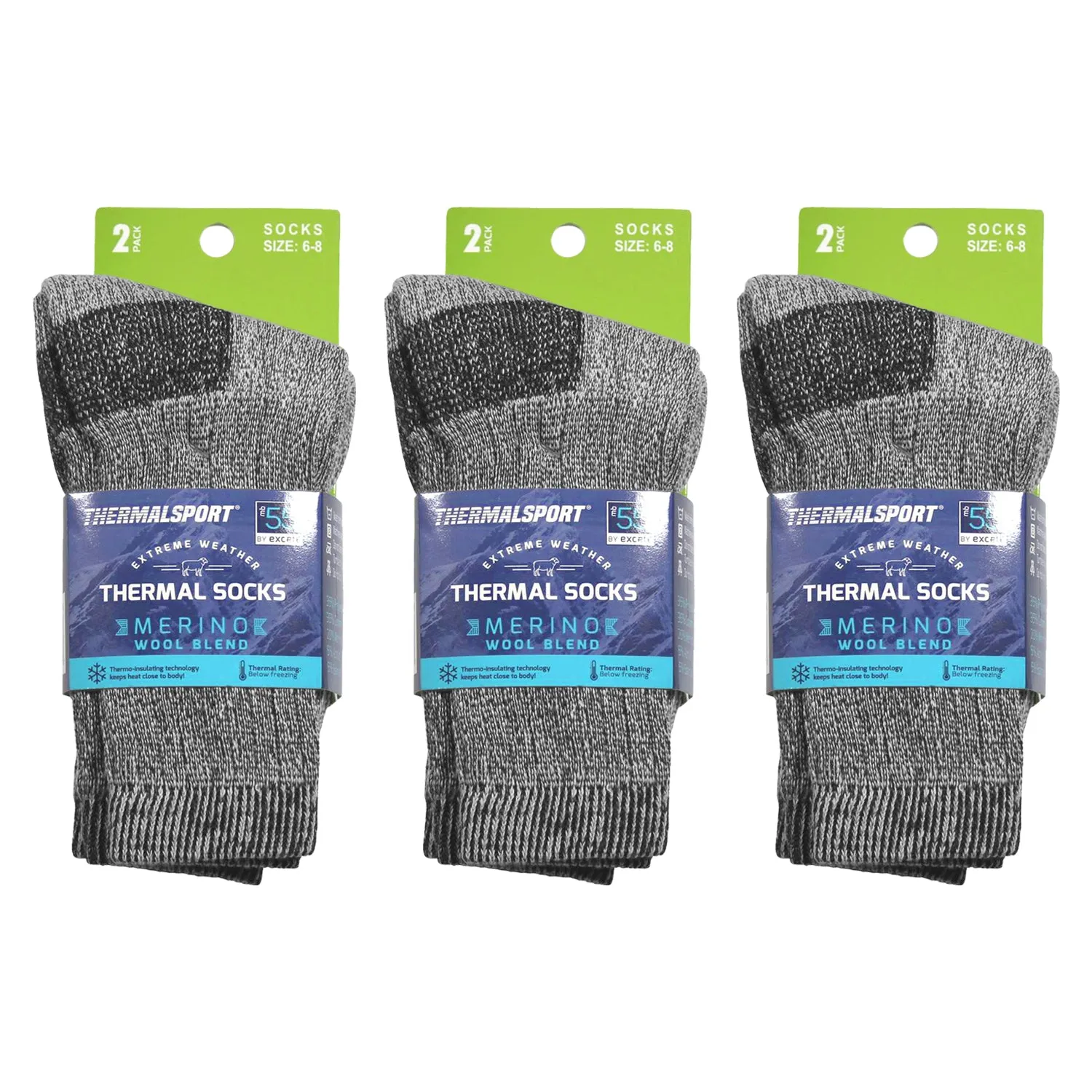 6 Pairs of Kids Merino Wool Thermal Hiking Winter Socks, Grey