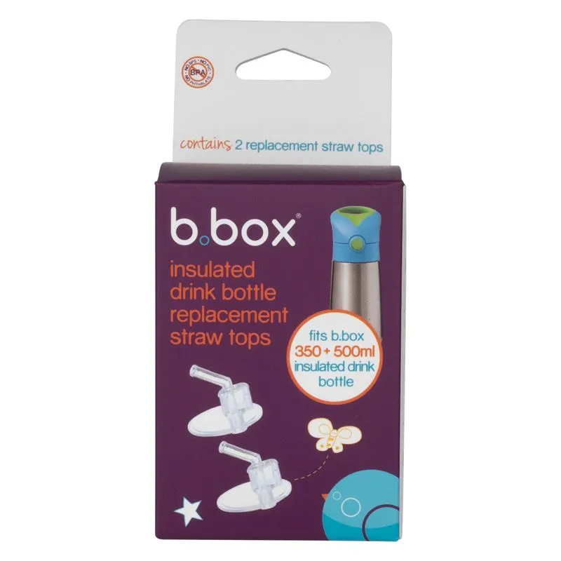B.box Insulated Drink Bottle 350ml&500ml Replacement Straw Tops (2pk)