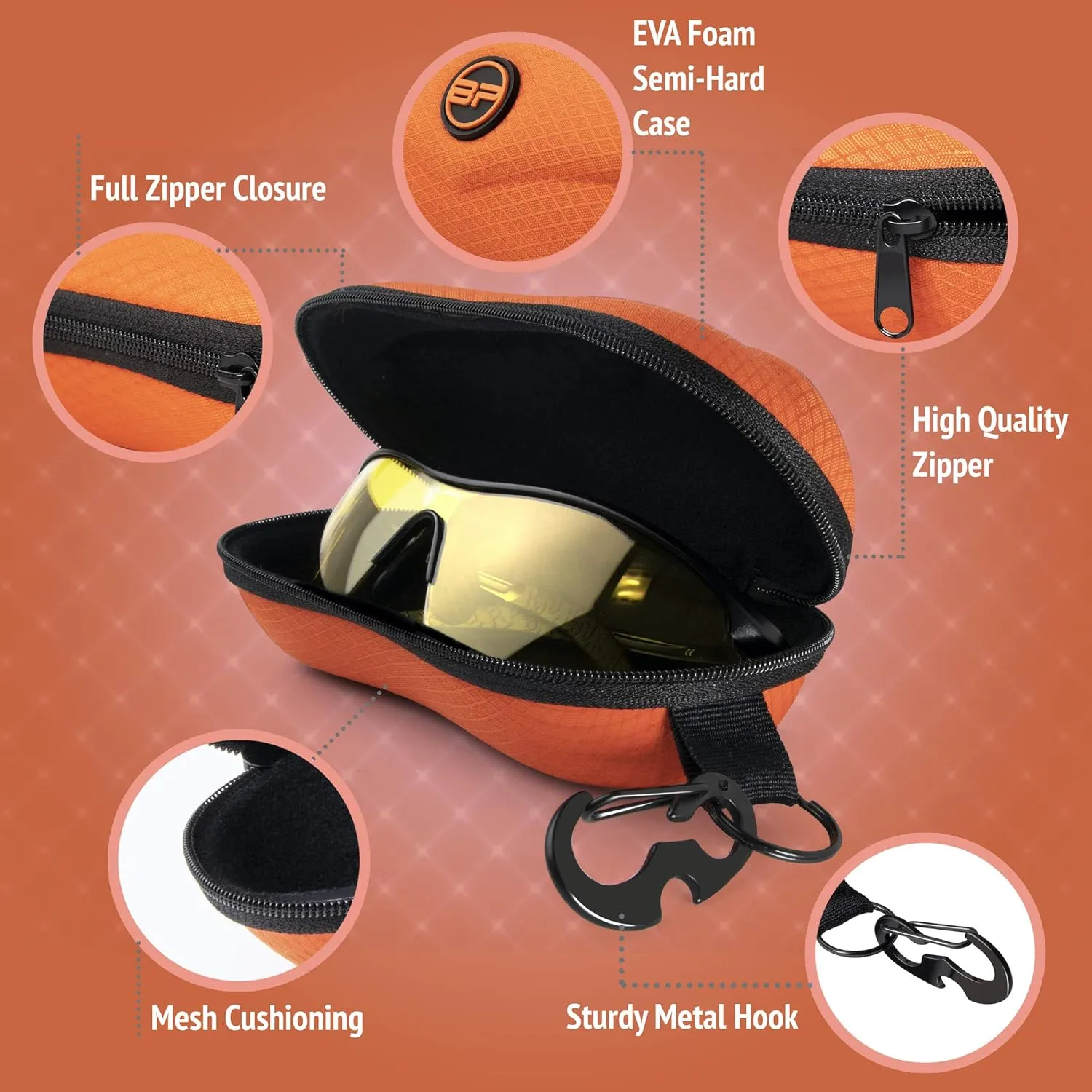 BLUPOND Sunglasses Case Semi Hard EVA Shell with Metal Hanging Hook Belt Clip Sun Glasses Storage