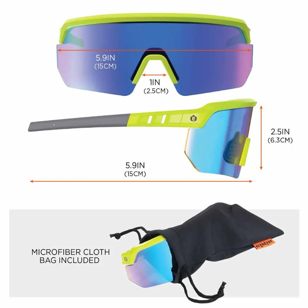 Ergodyne 55018 AEGIR-AFASM Lime Frame Blue Mirror Lens Anti Scratch Anti Fog Safety Glasses