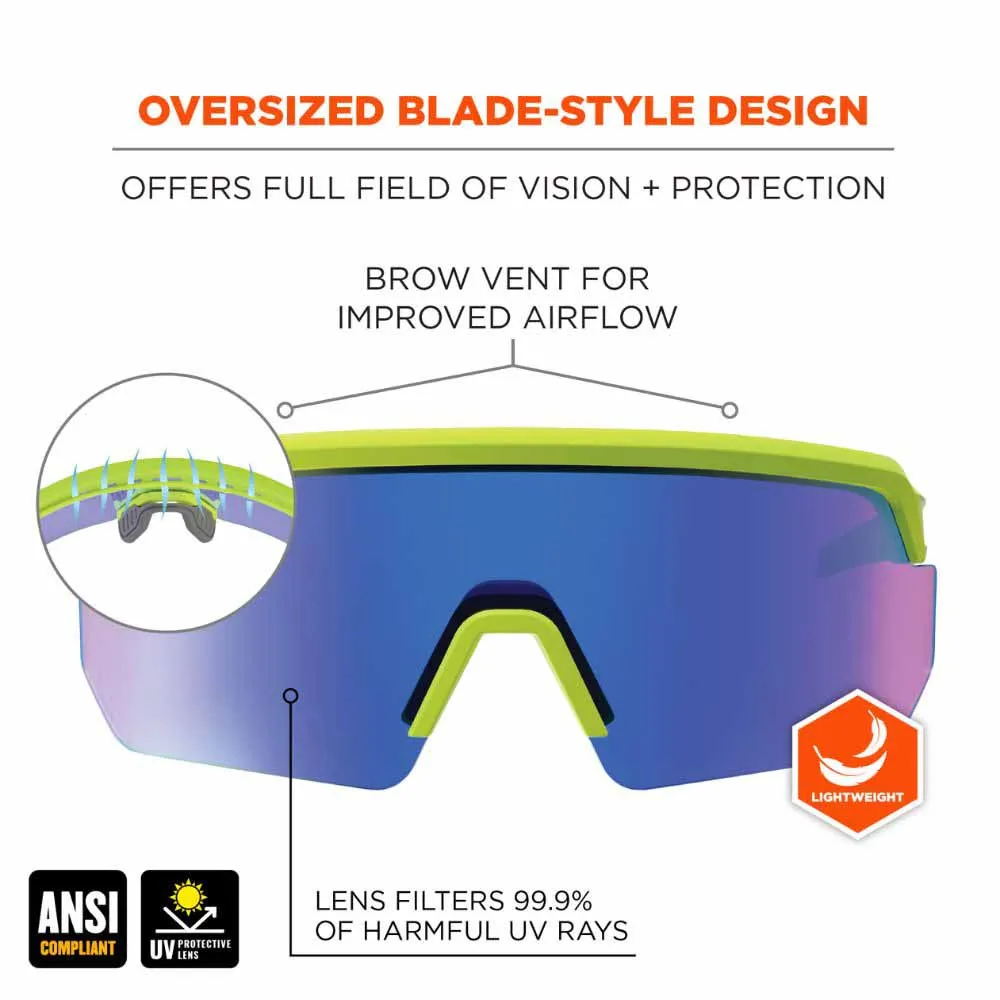 Ergodyne 55018 AEGIR-AFASM Lime Frame Blue Mirror Lens Anti Scratch Anti Fog Safety Glasses