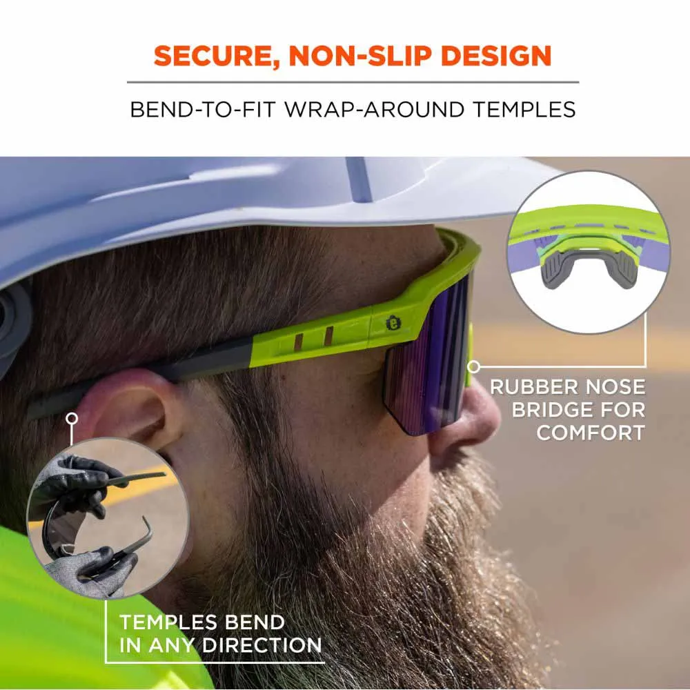 Ergodyne 55018 AEGIR-AFASM Lime Frame Blue Mirror Lens Anti Scratch Anti Fog Safety Glasses