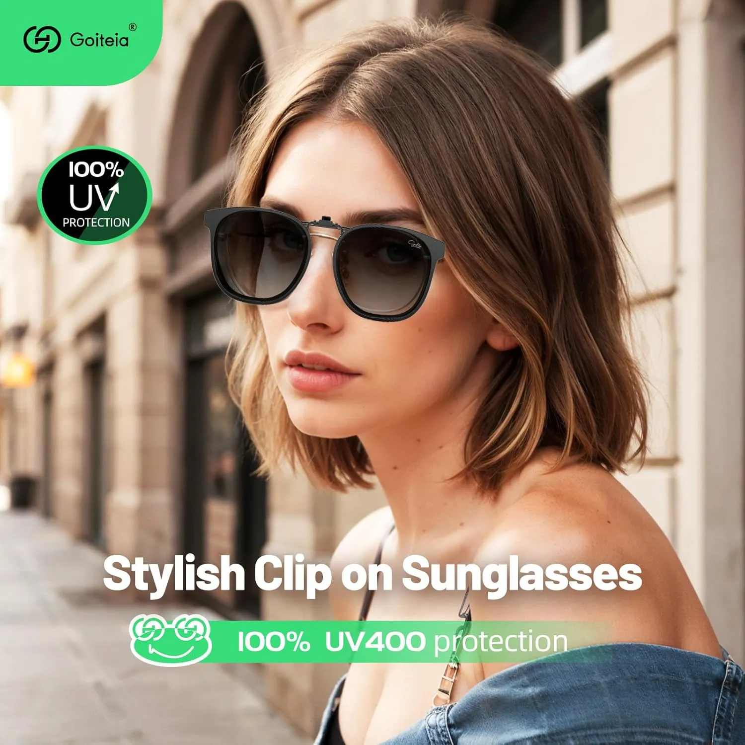 Goiteia Oversized Polarized Clip on Sunglasses over Prescription Glasses for Women Men, Round Stylish Framed Like Sunglasses