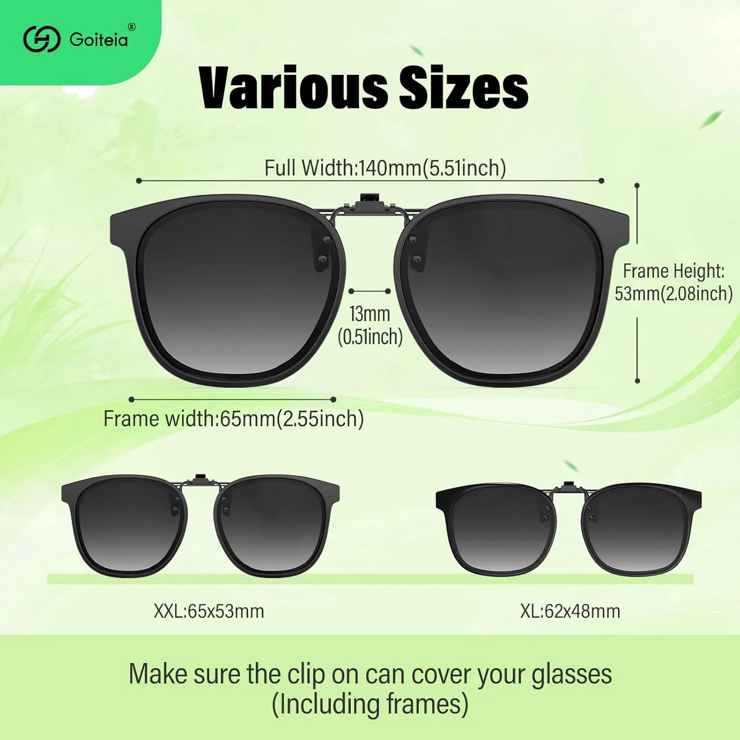 Goiteia Oversized Polarized Clip on Sunglasses over Prescription Glasses for Women Men, Round Stylish Framed Like Sunglasses