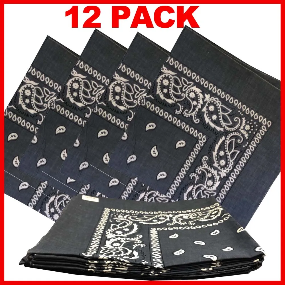 Grey Bandana - Dozen (Paisley)