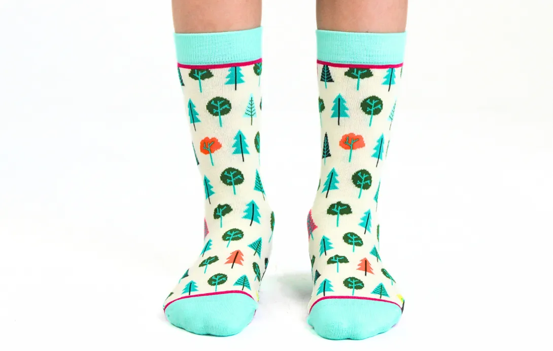 Kids' Cotton Crew Socks, Little Trees