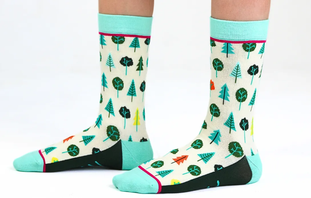 Kids' Cotton Crew Socks, Little Trees