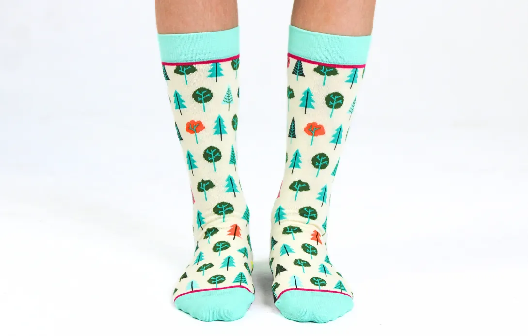 Kids' Cotton Crew Socks, Little Trees