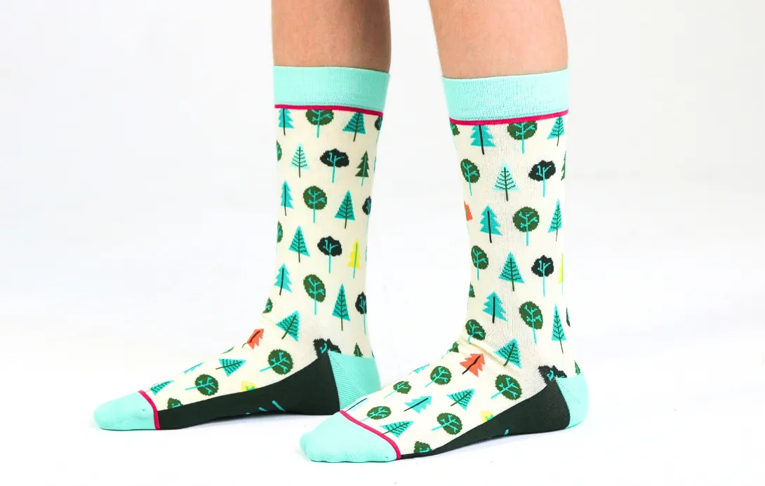 Kids' Cotton Crew Socks, Little Trees