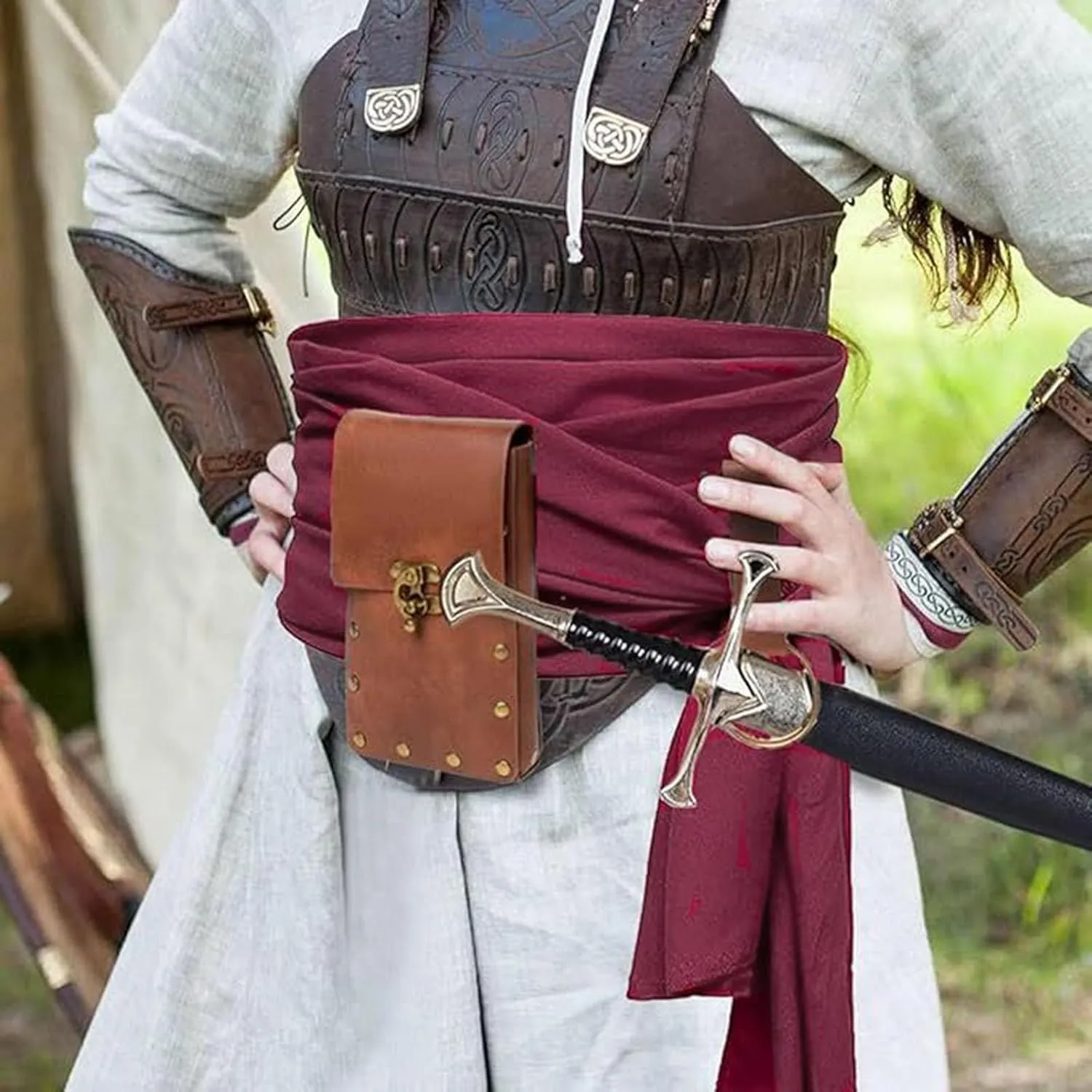 KOTORA Pirate Costume Pirate Head Scarf Bandanas Belt Waist Sash Medieval Belt Pouch Coin Purse Leather Hook Festival Sets