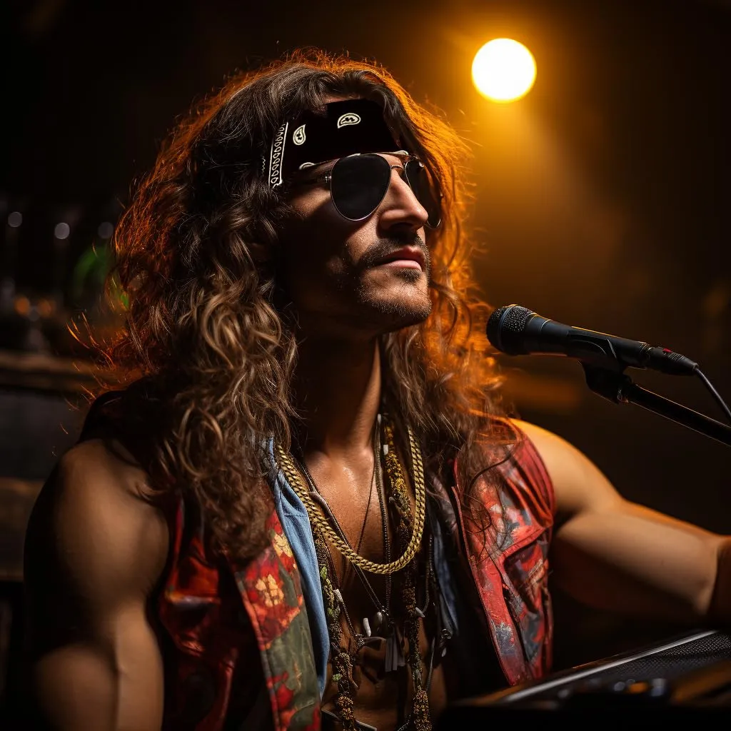 MOVINPE 80s Rocker Wig for Men Eddie Rockstar Accessories Bandana Sunglasses Gloves Necklace Long Crimpy Bangs 80s Halloween Mullet Wigs (Long/Wavy/Brown)