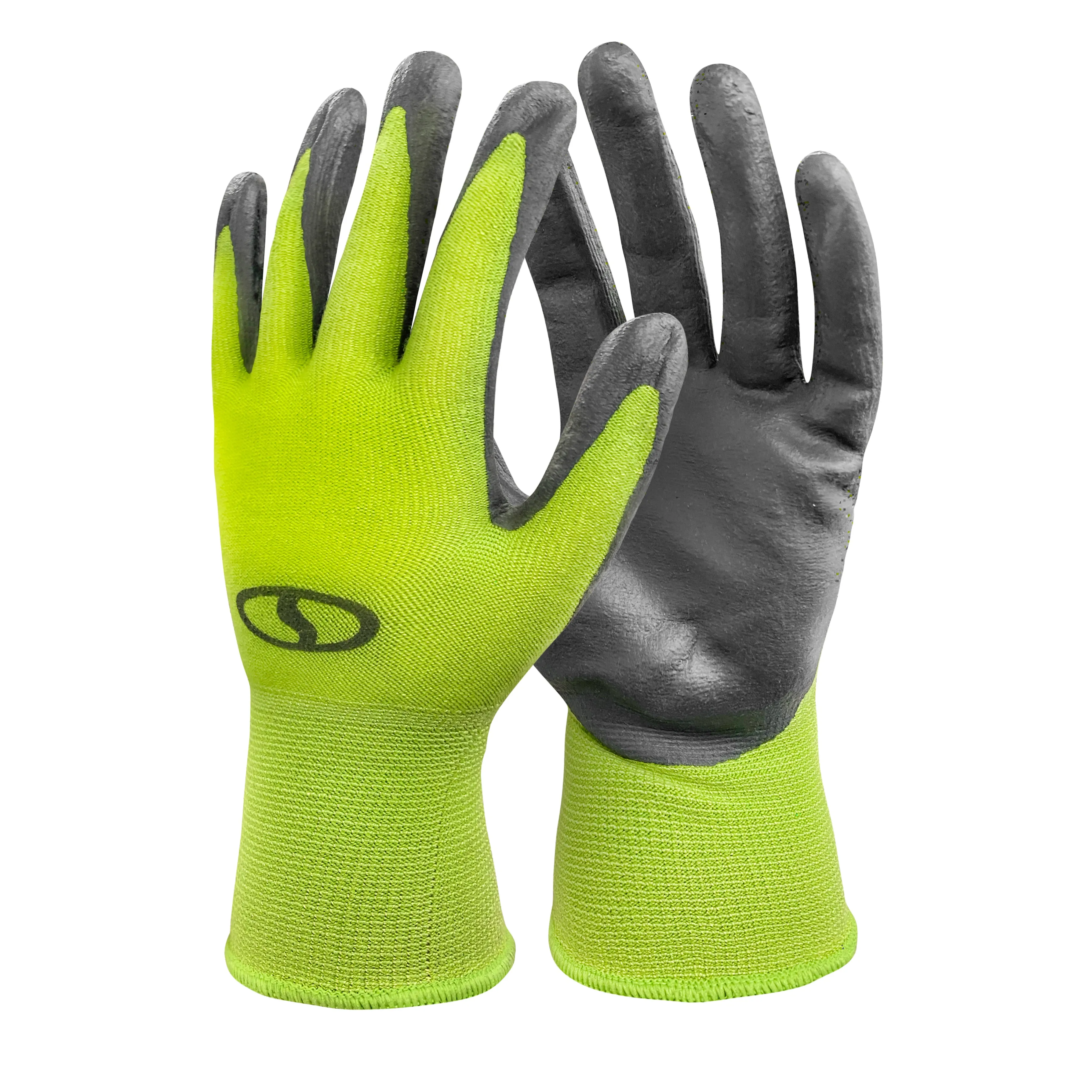 Sun Joe GGNP-S3-SJG Nitrile-Palm Reusable/Washable Gloves for Gardening, DIY Work, Cleaning, and More | Tactile | One Size Fits Most | 3-Pack (Green)