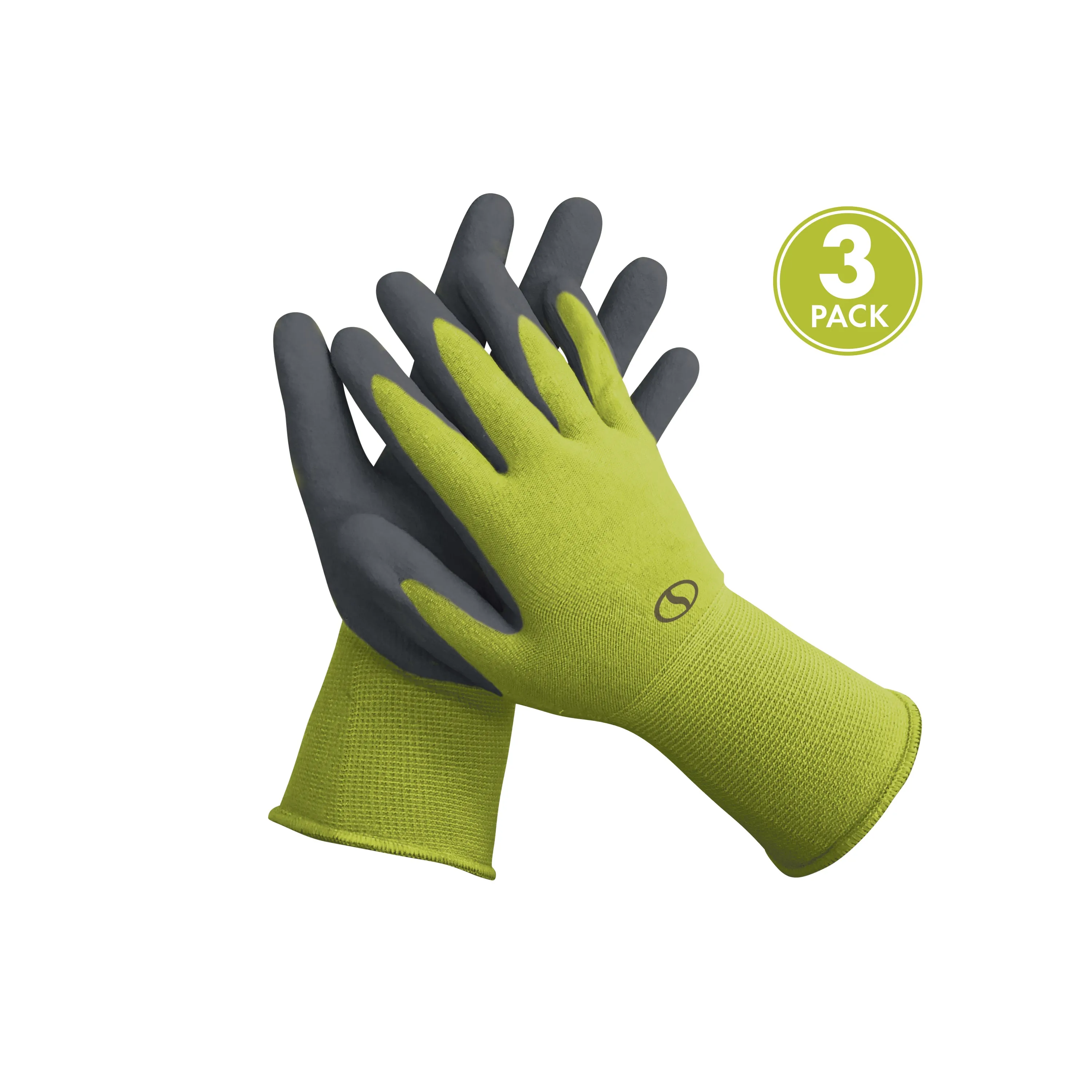 Sun Joe GGNP-S3-SJG Nitrile-Palm Reusable/Washable Gloves for Gardening, DIY Work, Cleaning, and More | Tactile | One Size Fits Most | 3-Pack (Green)