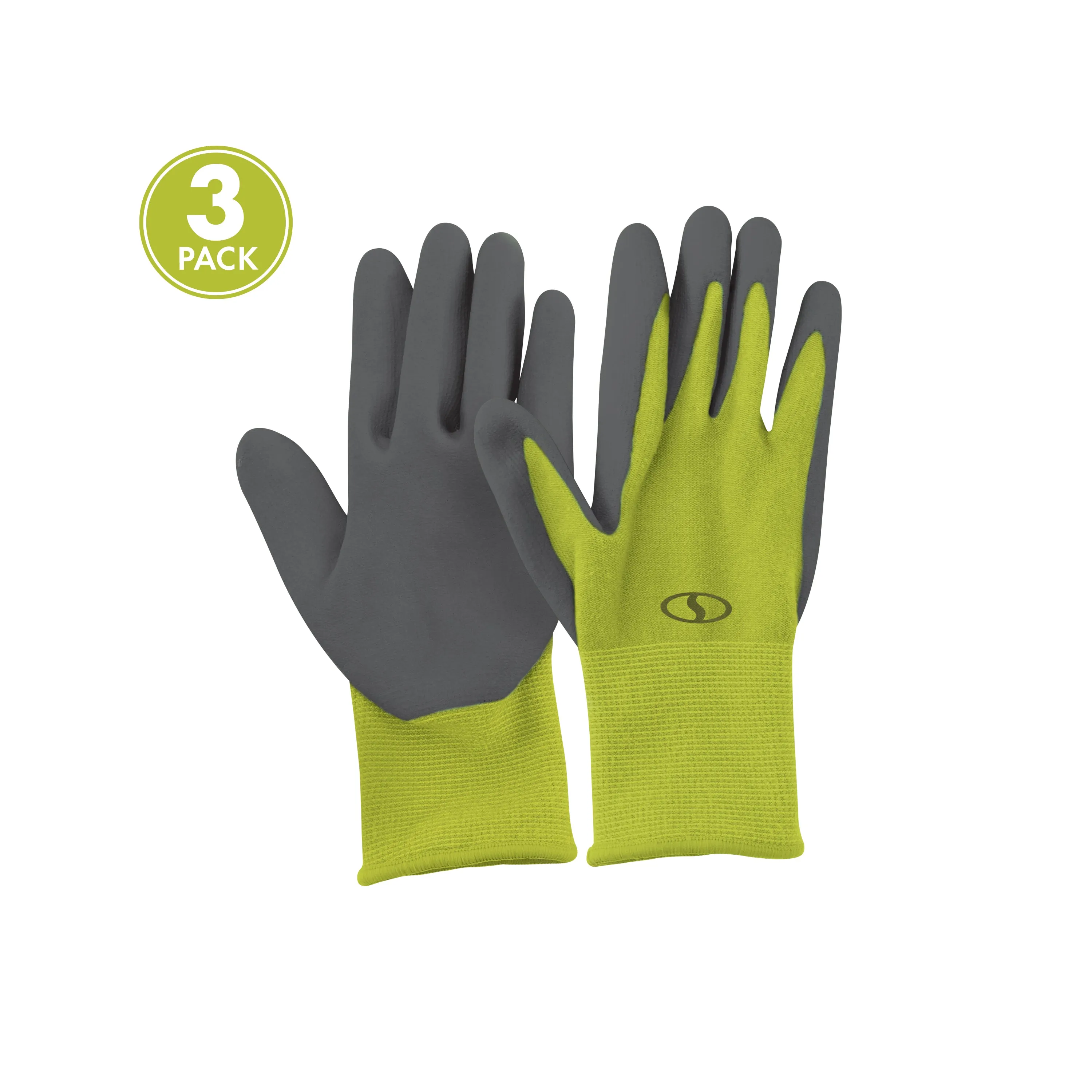 Sun Joe GGNP-S3-SJG Nitrile-Palm Reusable/Washable Gloves for Gardening, DIY Work, Cleaning, and More | Tactile | One Size Fits Most | 3-Pack (Green)